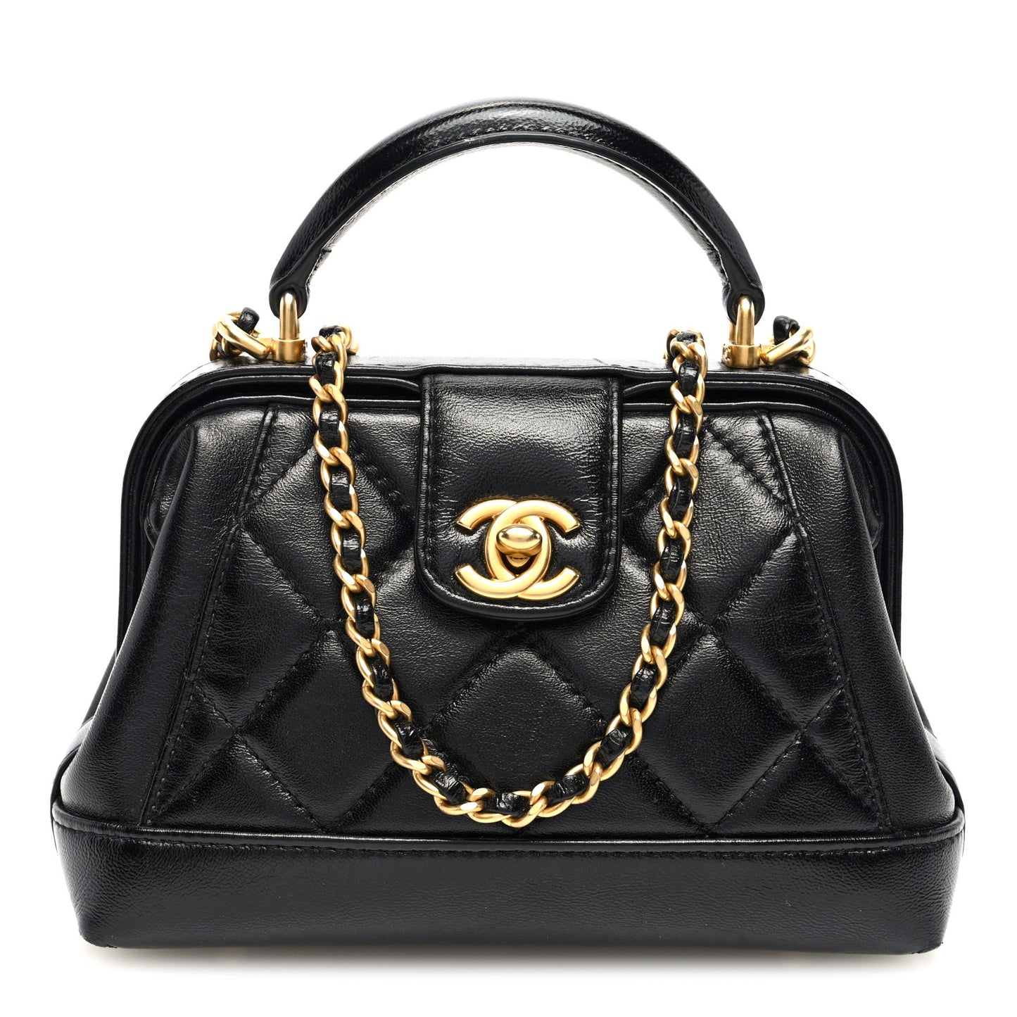 Pre-Owned Authentic Chanel Shiny Lambskin Quilted Mini Cocodoc Top Handle Black Bag