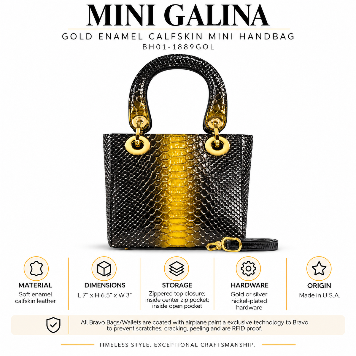 Mini Galina Gold Enamel Calfskin Mini Handbag BH01-1889GOL