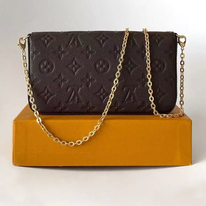 M80428 Pre-Owned Authentic Pochette Felicie Monogram Leather Tuffle Brown with Authentic RFID Tag