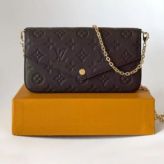 M80428 Pre-Owned Authentic Pochette Felicie Monogram Leather Tuffle Brown with Authentic RFID Tag