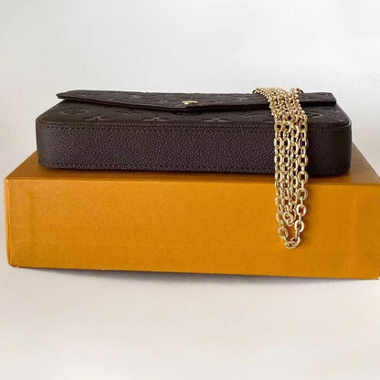 M80428 Pre-Owned Authentic Pochette Felicie Monogram Leather Tuffle Brown with Authentic RFID Tag