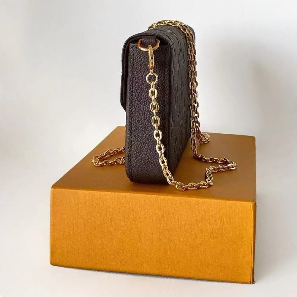 Pre-Owned Authentic Pochette Felicie Monogram Leather Tuffle Brown M80428