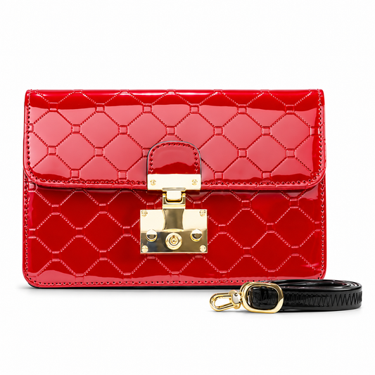 Julia Red Enamel Calfskin Crossbody Clutch B70-1779RED front view