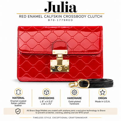 Julia Red Enamel Calfskin Crossbody Clutch B70-1779RED