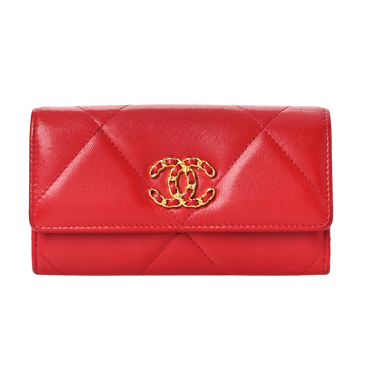 Chanel 19 flap Wallet in Red Goatskin with Aged Brass CC – Pre-Owned Authentic