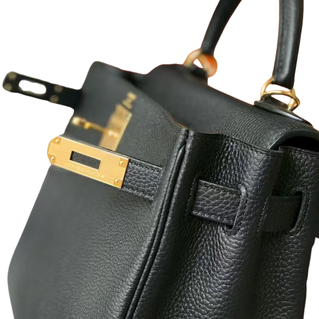Hermès Kelly 25 Black embossed calfskin leather side view