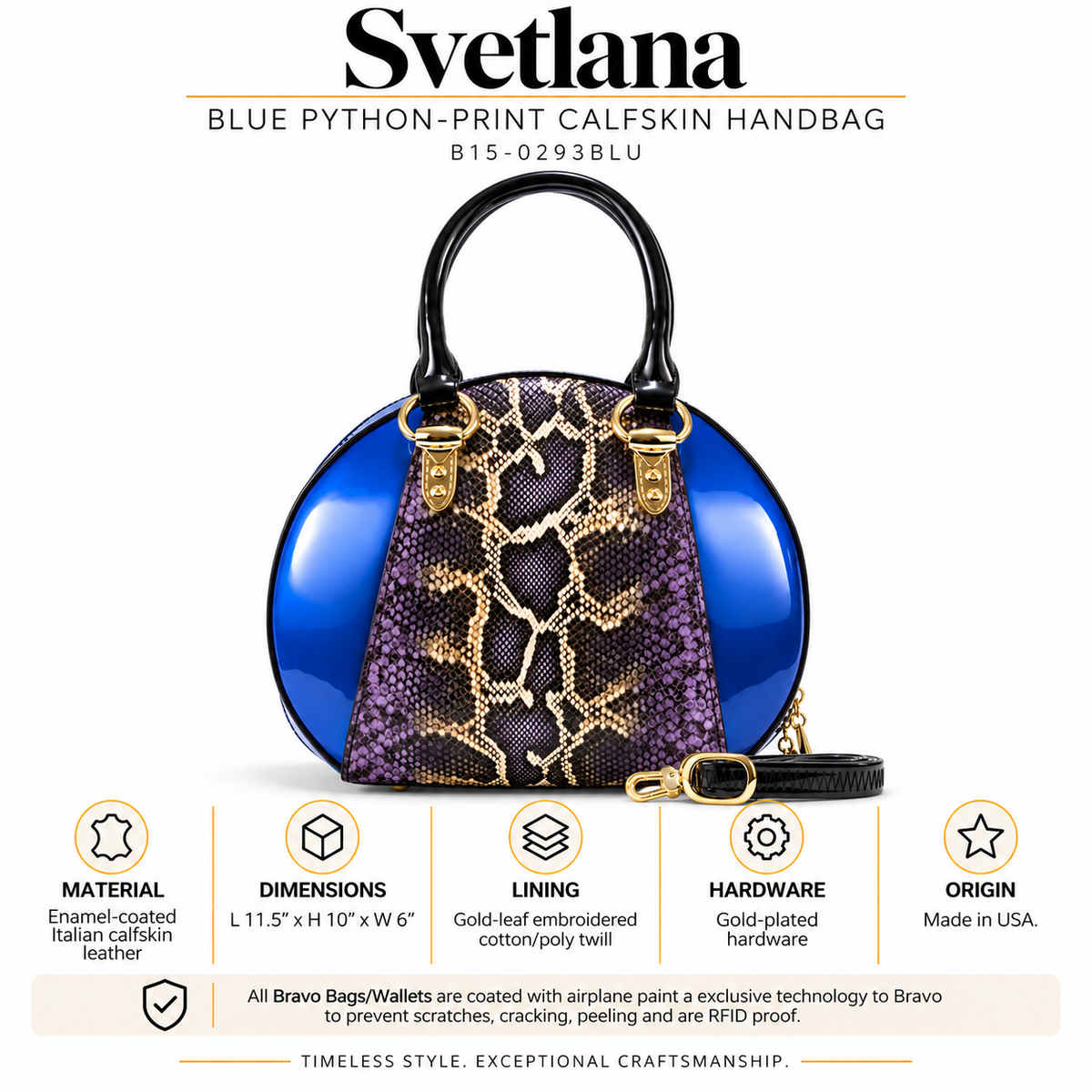 Svetlana Blue Python-Print Calfskin Handbag B15-0293BLU