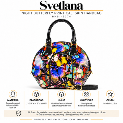 Svetlana Night Butterfly Print Calfskin Handbag BH91-9274