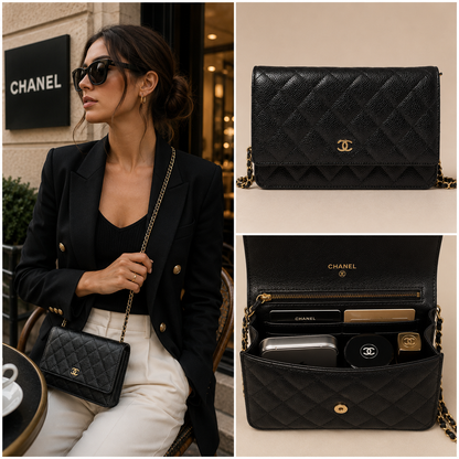 Pre Owned Authentic  Chanel  Caviar Quilted Wallet Black