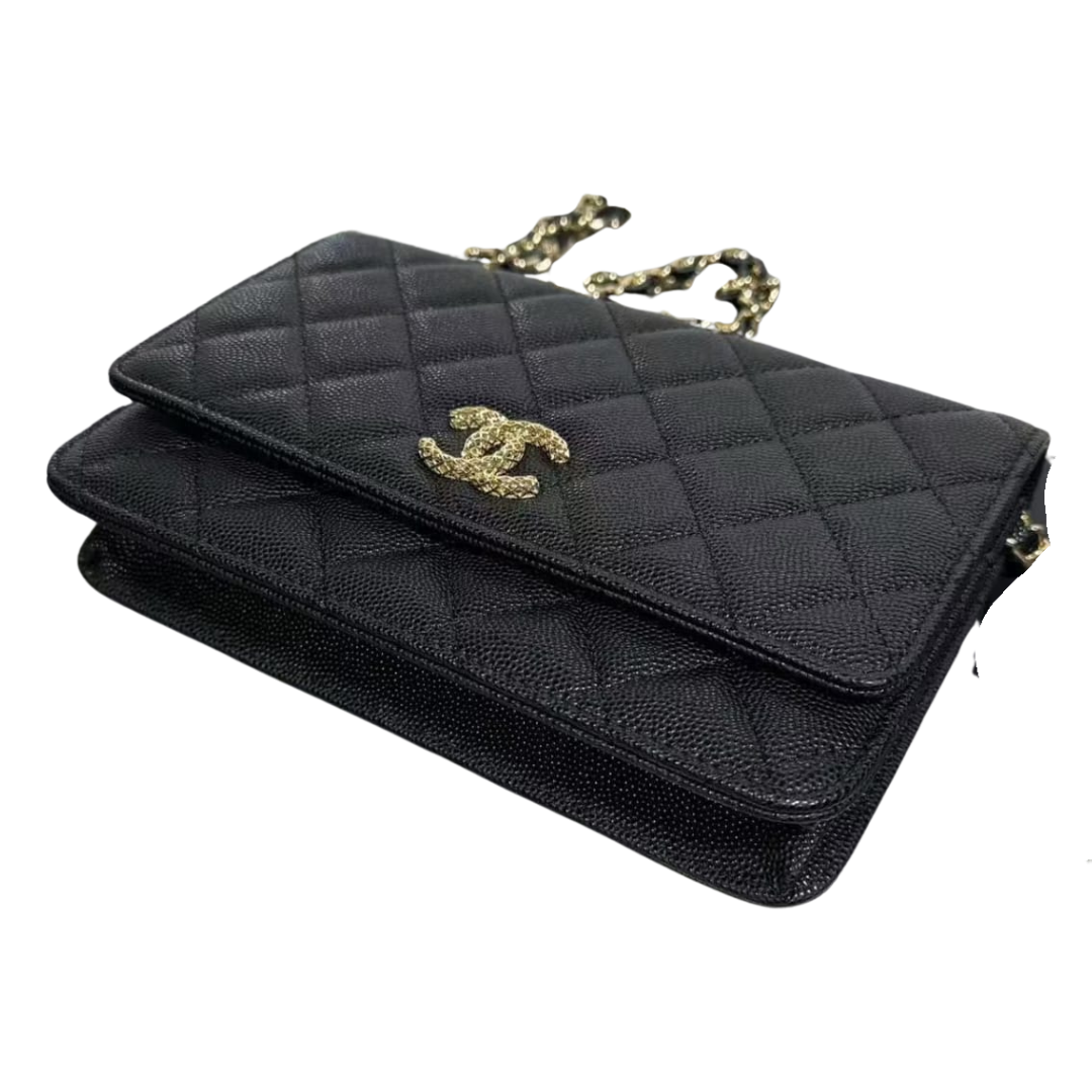 Chanel Shiny Black Caviar Quilted Strass Pre Owned Authentic (2 in stock)