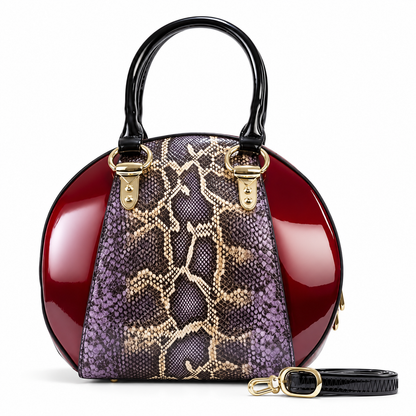 Svetlana Burgundy Python-Print Calfskin Handbag B15-0293BURG FRONT VIEW