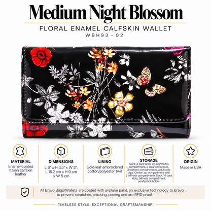 Medium Night Blossom Floral Enamel Calfskin Wallet WBH93-02