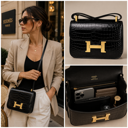Pre-Owned Authentic - Hermes Constance 18 in Black Shiny Alligator with Gold Hardware