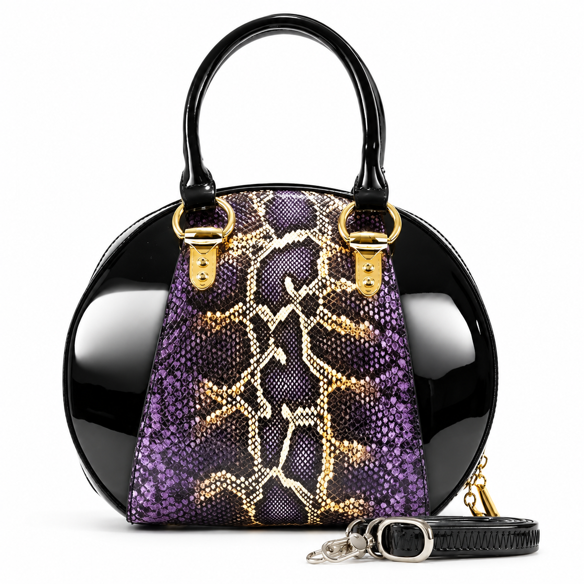 Svetlana Black Python-Print Calfskin Handbag B15-0293BLK front view