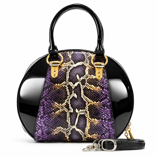 Svetlana Black Python-Print Calfskin Handbag B15-0293BLK front view
