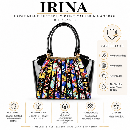 Irina Signature Series II  Large Night Butterfly Print Calfskin Handbag BH91-7610