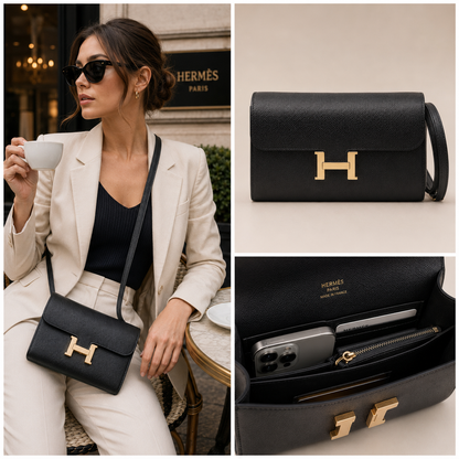 Herms Constance Long To Go Wallet in Black Epsom with Gold Hardware – Pre-Owned Authentic