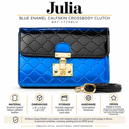 Julia Blue Enamel Calfskin Crossbody Clutch B97-1779BLU