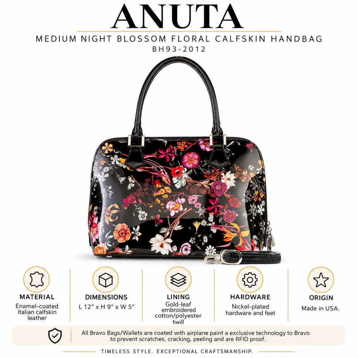 Anuta Medium Night Blossom Floral Calfskin Handbag BH93-2012