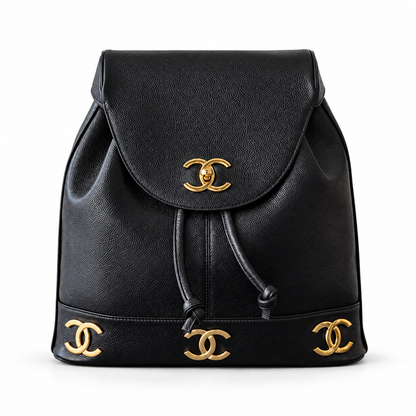 Chanel Vintage Double CC Backpack in Black front view