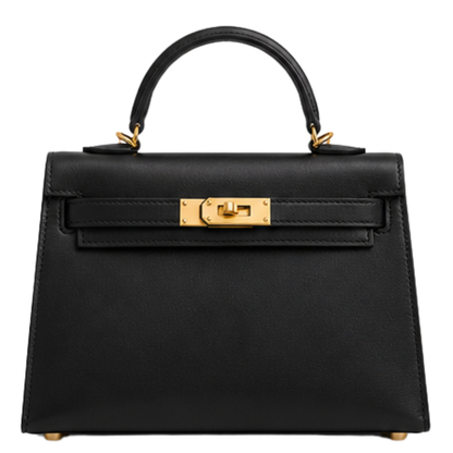 Hermès Mini Kelly 15 Black leather bag front view