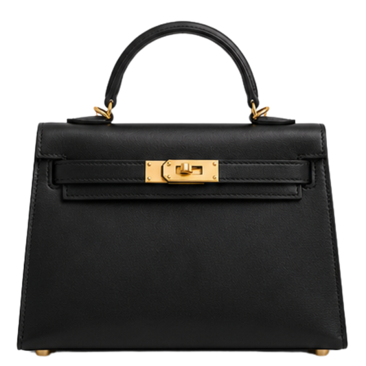 Hermès Mini Kelly 15 Black leather bag front view