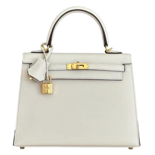Hermès Kelly 25 Embossed Calfskin Leather – Cream - Pre-Owned Authentic