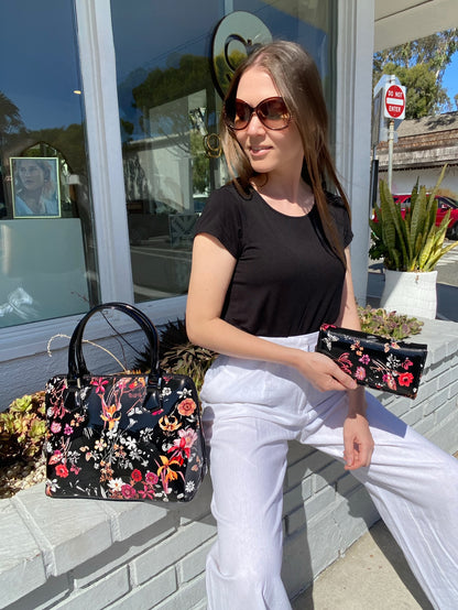 Anuta Medium Night Blossom Black Flower Print Leather Handbag BH93-2012