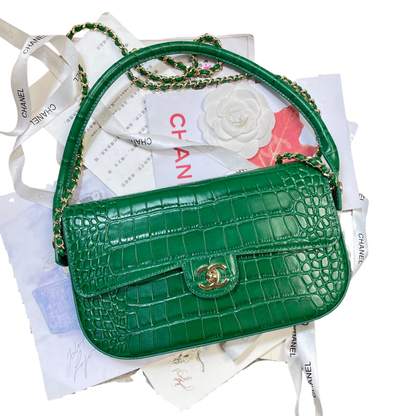 Chanel Large Clutch Crocodile Leather in Green AS6425 - Pre-Owned Authentic