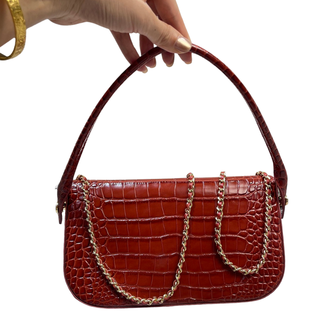 Chanel Large Clutch Crocodile-Embossed Leather in Red – Pre-Owned Authentic