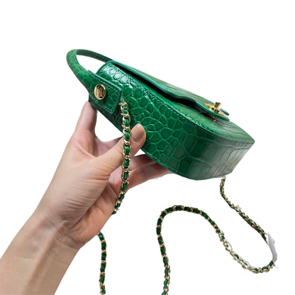 Chanel Mini Flap Bag With Top Handle Crocodile Leather in Green AS6424 - Pre-Owned Authentic