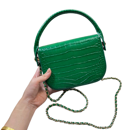 Chanel Mini Flap Bag With Top Handle Crocodile Leather in Green AS6424 - Pre-Owned Authentic