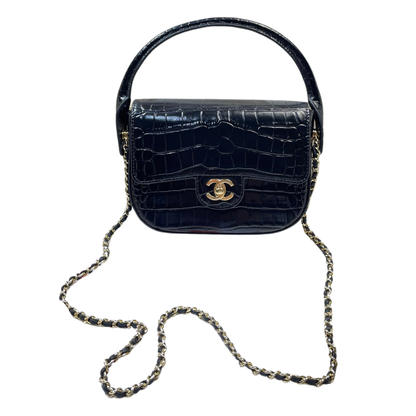Chanel Mini Flap Bag With Top Handle Crocodile Leather in Black AS6424 - Pre-Owned Authentic