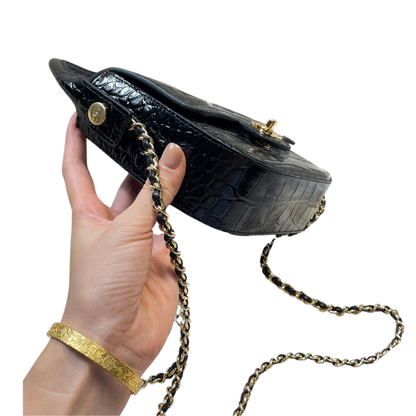 Chanel Mini Flap Bag With Top Handle Crocodile Leather in Black AS6424 - Pre-Owned Authentic