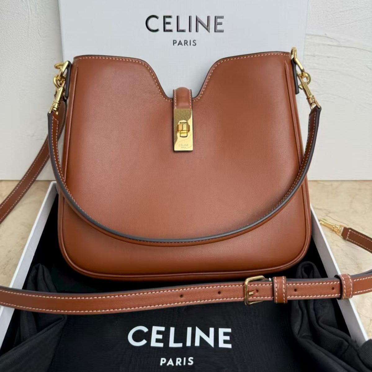 Celine Camille 16 Small Tan Bag Front view actual photo