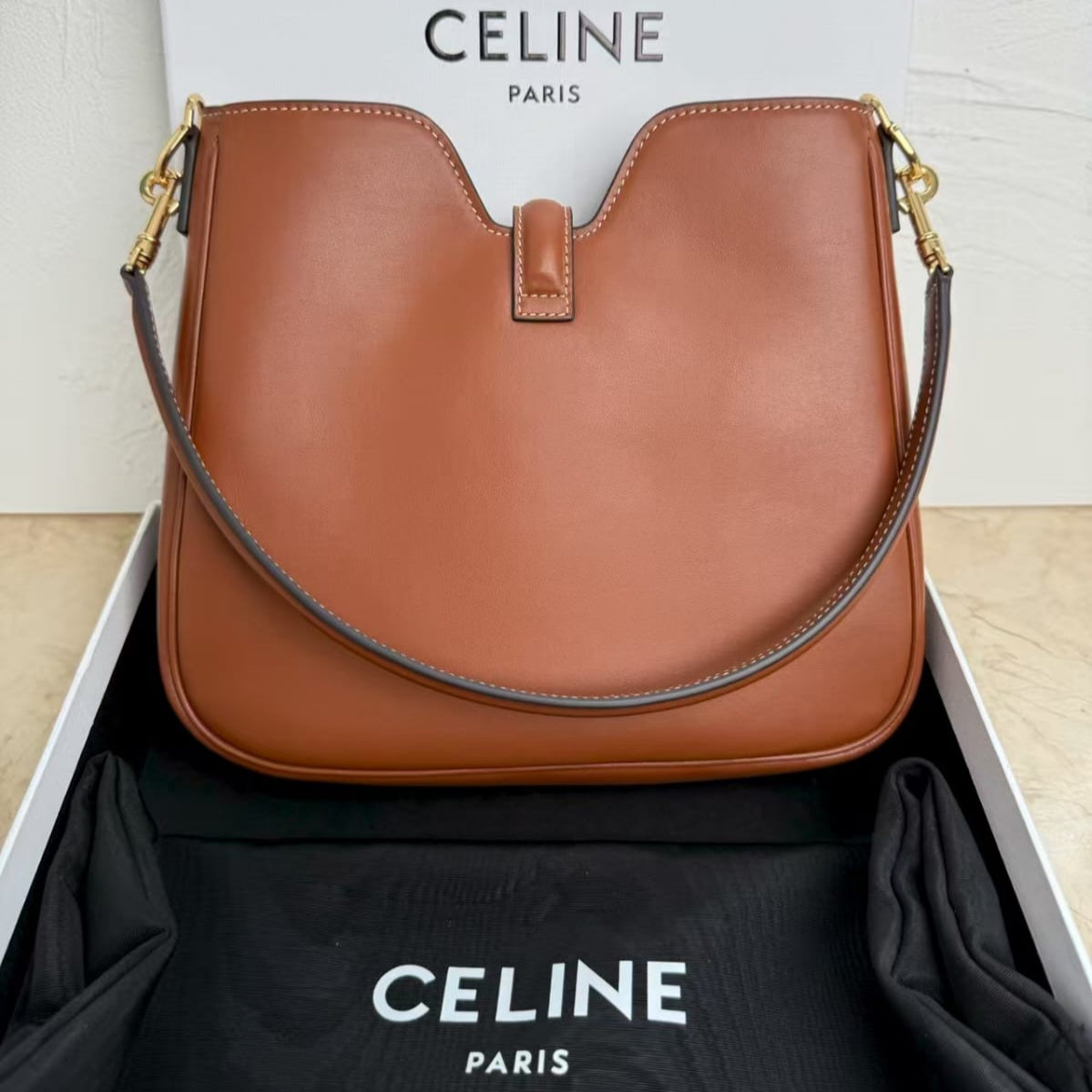 Celine Camille 16 Small Tan Bag back view actual photo
