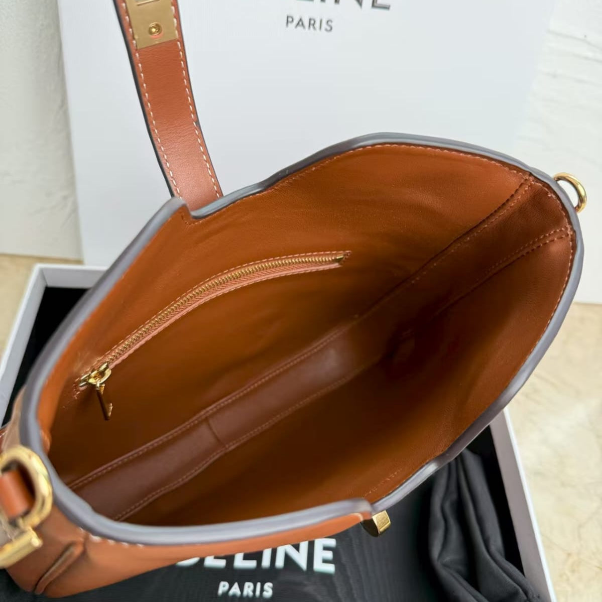 Celine Camille 16 Small Tan Bag interior