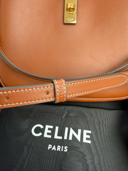 Celine Camille 16 Small Tan Bag leather close-up view actual photo
