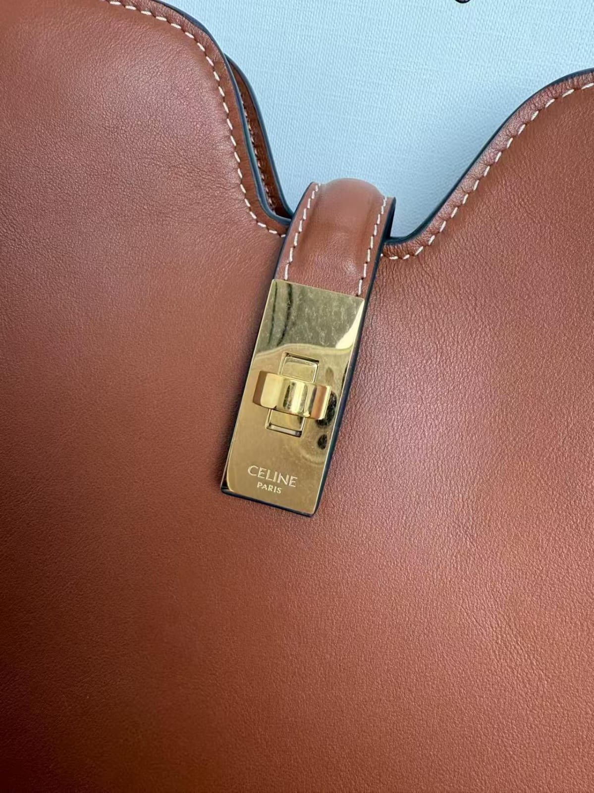 Celine Camille 16 Small Tan Bag  leather closure hardware