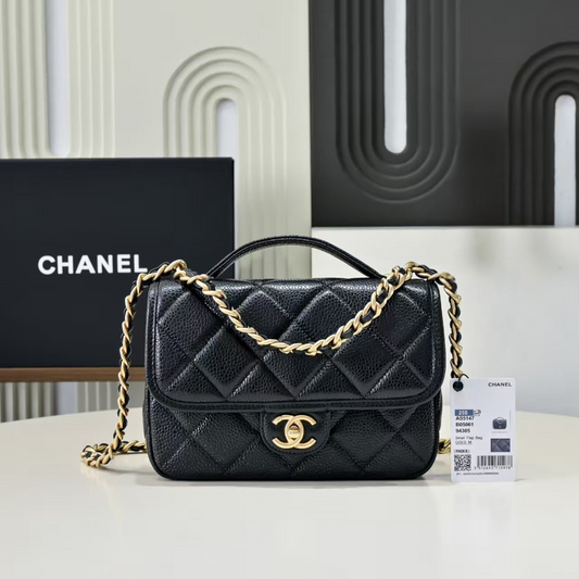 Pre-Owned Authentic Chanel Medium Backpack  Black Grained Shiny Calfskin
