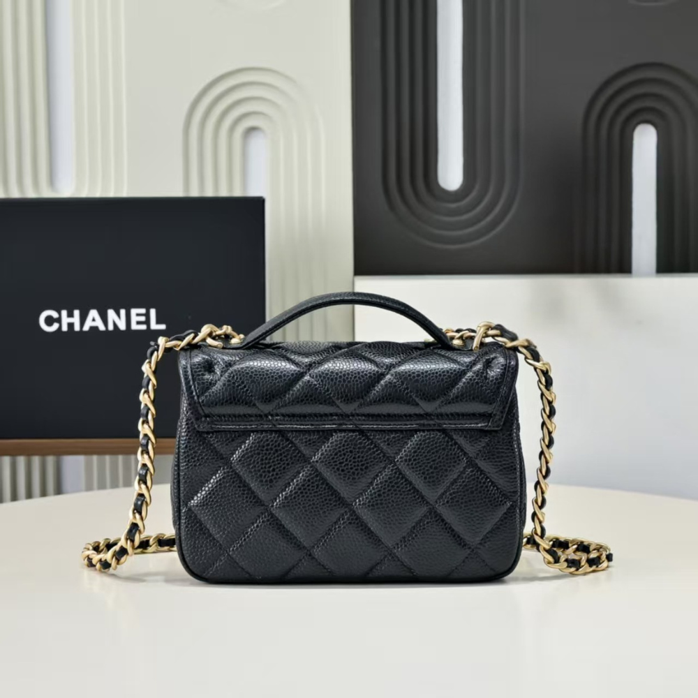 Pre-Owned Authentic Chanel Medium Backpack  Black Grained Shiny Calfskin