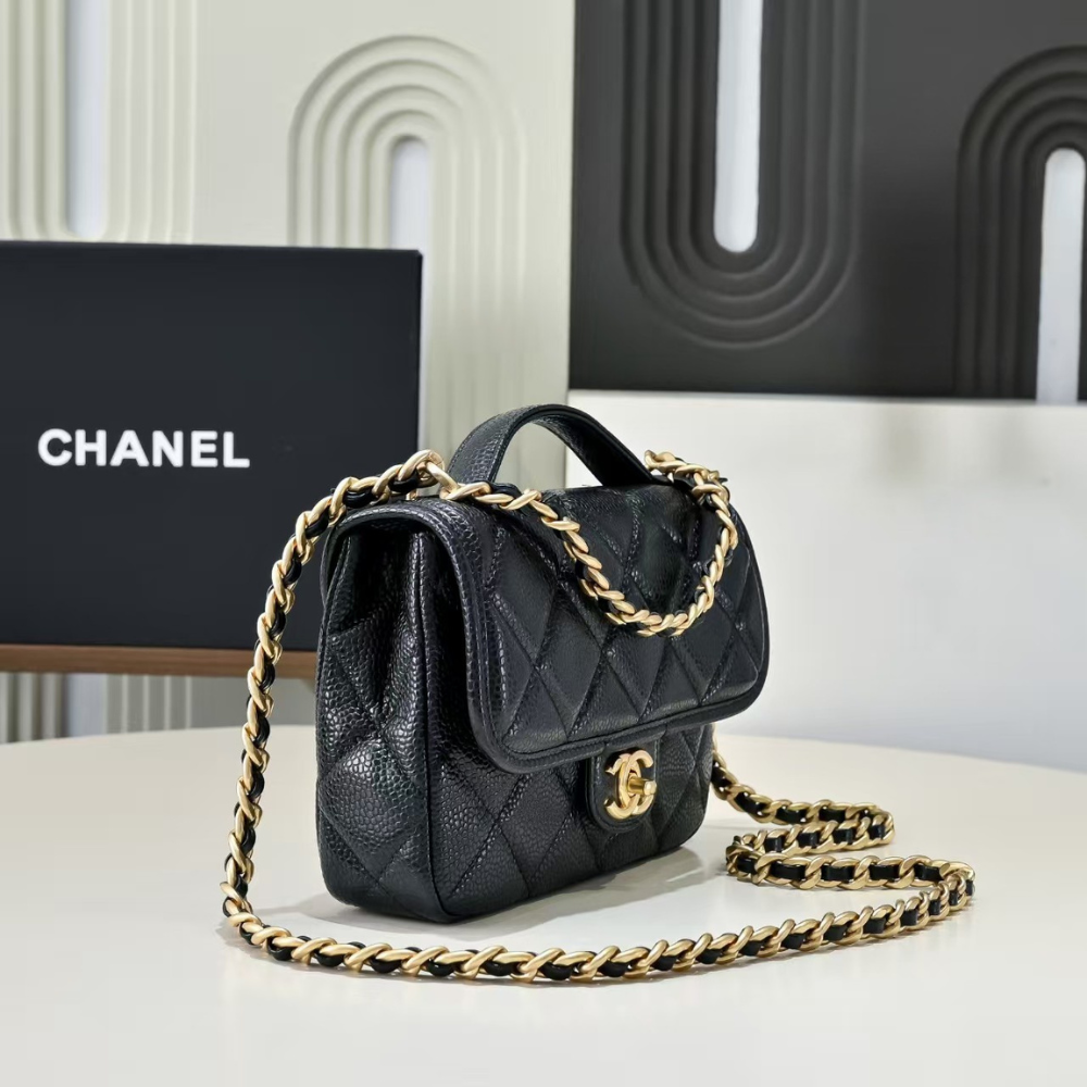 Pre-Owned Authentic Chanel Medium Backpack  Black Grained Shiny Calfskin