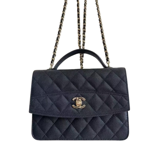 Pre-Owned Authentic Chanel Chain Backpack Medium, Grained Calfskin