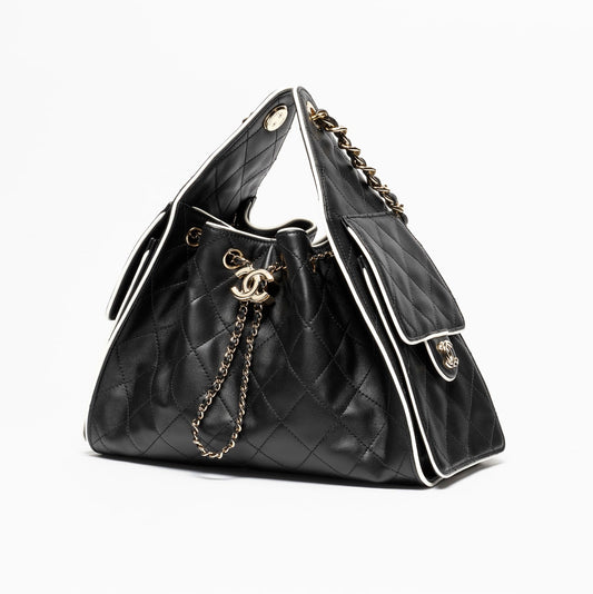 Chanel 25 Small Hobo AS5293 Black and White front view