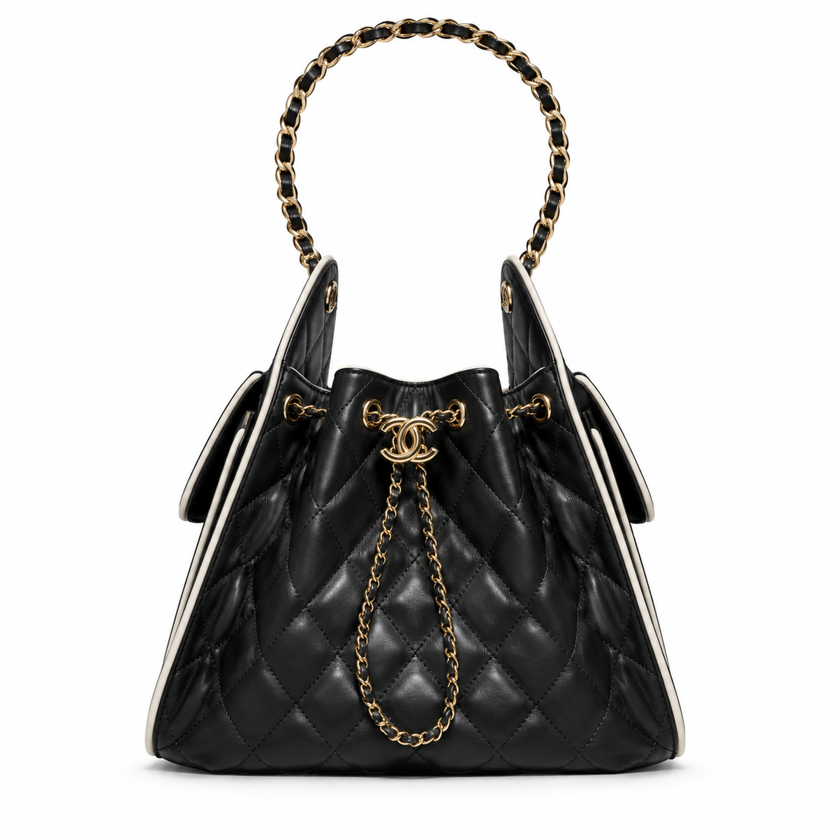 Chanel 25 Small Hobo AS5293 Black and White front view 2