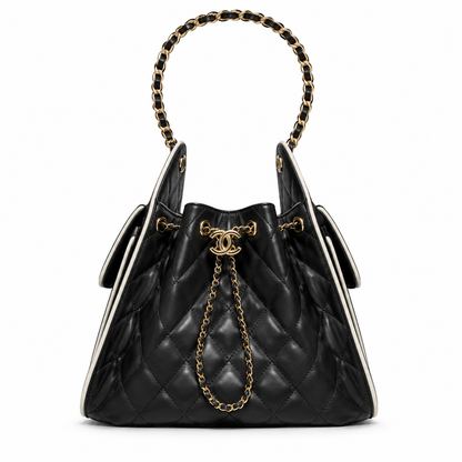Chanel 25 Small Hobo AS5293 Black and White front view 2