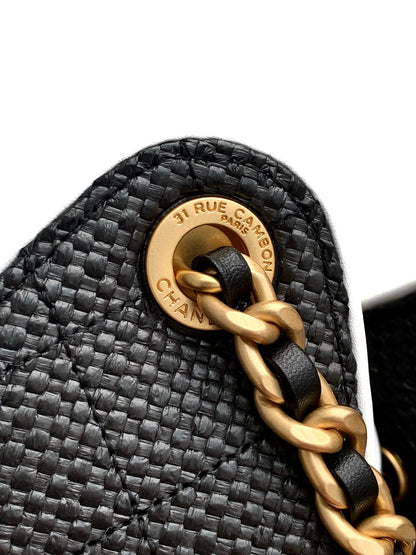 Chanel 25 Small Hobo Black Raffia closeup hardware