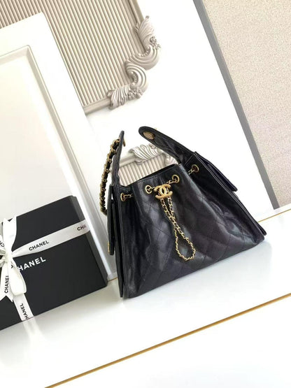 Chanel 25 Small Hobo Black front view 2