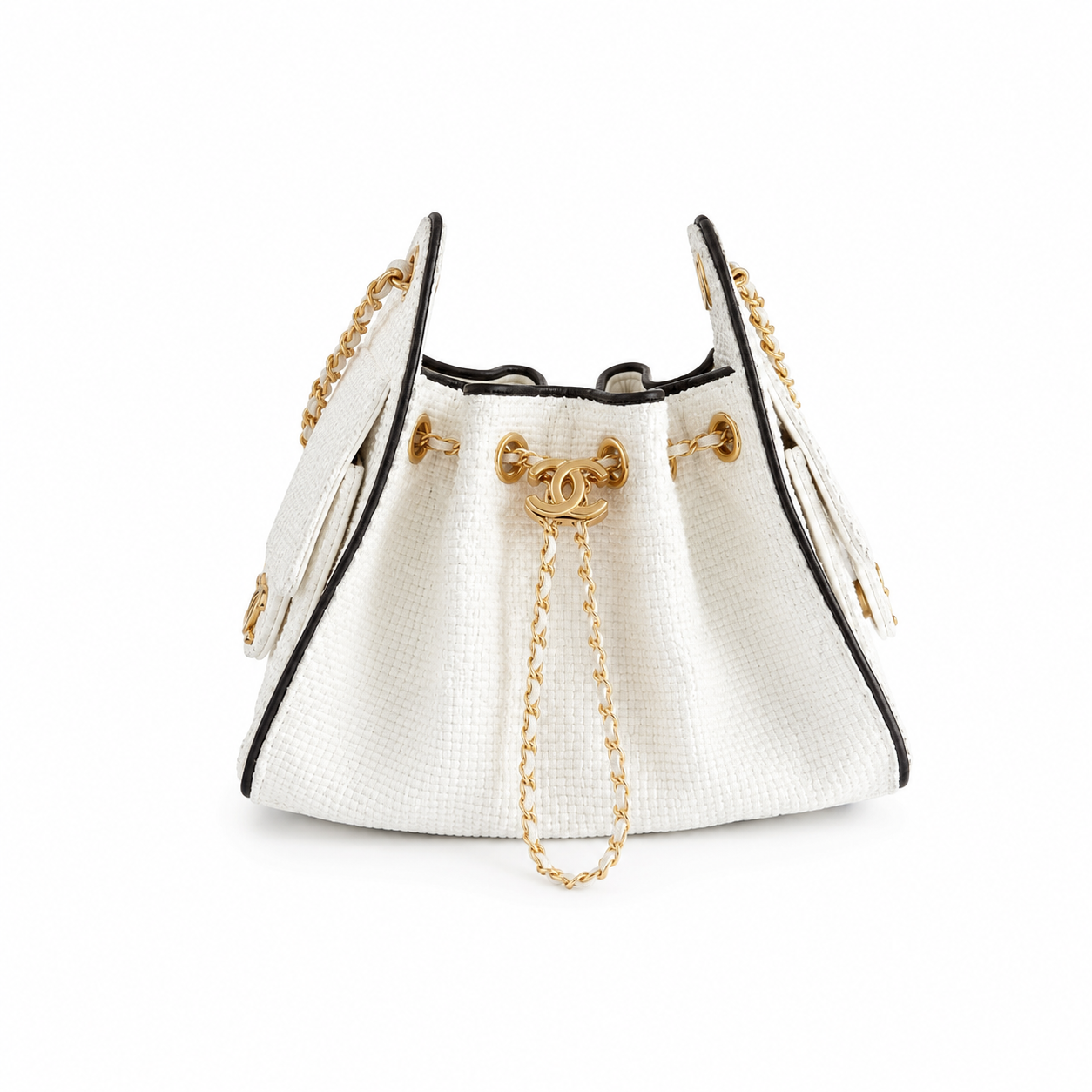 Chanel 25 Small Hobo Braided Raffia Cream White front view