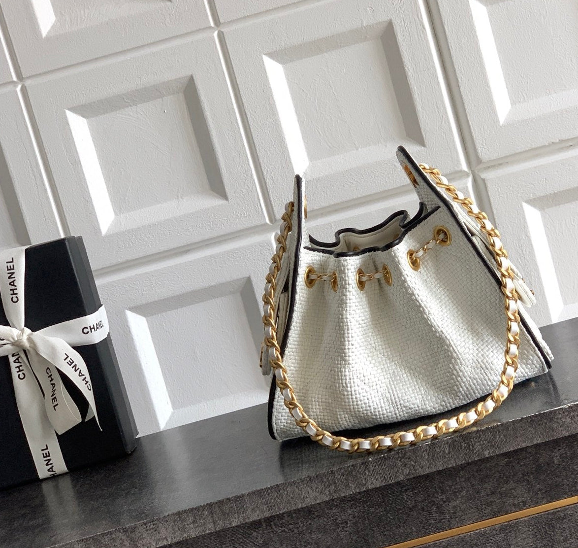 Chanel 25 Small Hobo Cream White back view